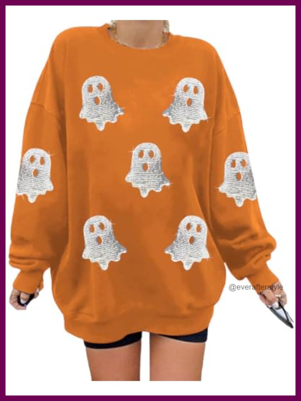 Oversized Sequin Ghost Sweatshirt Crewneck Long Sleeve Halloween Pullover